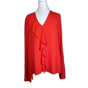 Derek Lam Top Womens Size 6 Oronge Stripe Ruffle Collar Designer Luxury Career